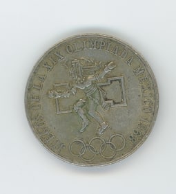 1968 Mexico Juegos De La XIX Olimpiada Silver 25 Pesos Coin