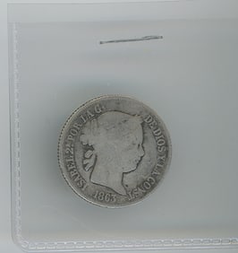 1863 SPAIN Queen ISABELLA II Antique VINTAGE Silver 4 Reales Spanish Coin