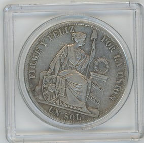 1884 Republica Peruana Un Sol Silver Coin