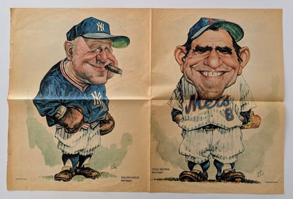 1973 Ralph Houk & Yogi Berra New York Daily News Caricature Prints