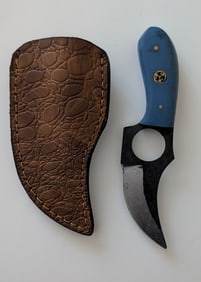 Handcrafted Heirloom Damascus Steel Knife with Leather Sheath OPP!