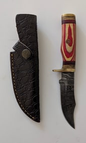 Handcrafted Heirloom Damascus Steel Knife with Leather Sheath OPP!