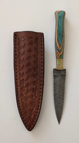 Handcrafted Heirloom Damascus Steel Knife with Leather Sheath OPP!
