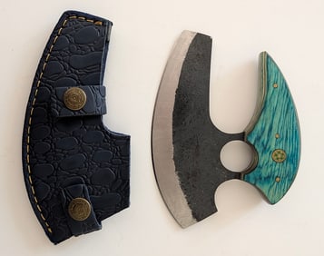 Handcrafted Heirloom Damascus Steel Knife with Leather Sheath OPP!