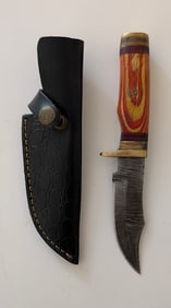 Handcrafted Heirloom Damascus Steel Knife with Leather Sheath OPP!