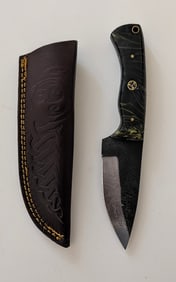 Handcrafted Heirloom Damascus Steel Knife with Leather Sheath OPP!