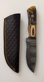 Handcrafted Heirloom Damascus Steel Knife with Leather Sheath OPP!