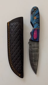 Handcrafted Heirloom Damascus Steel Knife with Leather Sheath OPP!