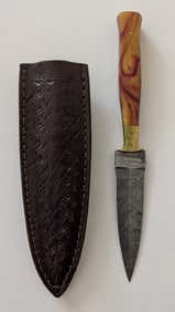 Handcrafted Heirloom Damascus Steel Knife with Leather Sheath OPP!