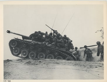 Vintage Litho 9th Infantry Regiment mans M26 Pershing Tank, 1950