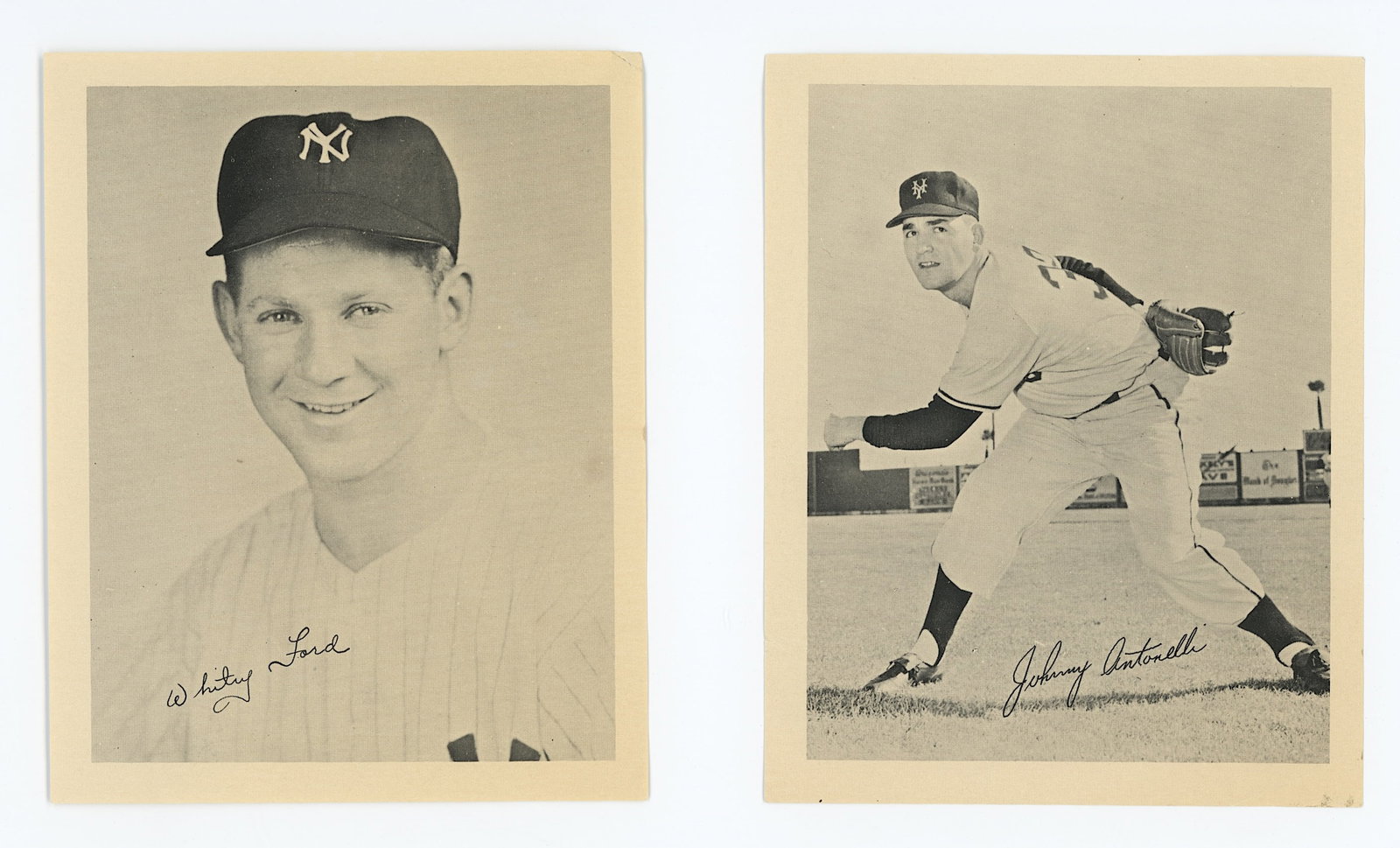 Vintage Litho Cards Baseball Yankees Antonelly & W. Ford: The provenance of this lot is from a quality deceased collector in South Florida. The dimensions are Approx. 5" x 4" (each). We have included quality scans to show it's actual condition. This lot is l