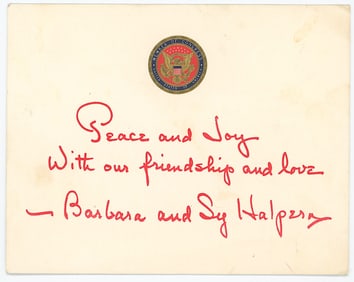 Card Embossed Seal U.S. Congress Signed Barbara and Sy Halpern