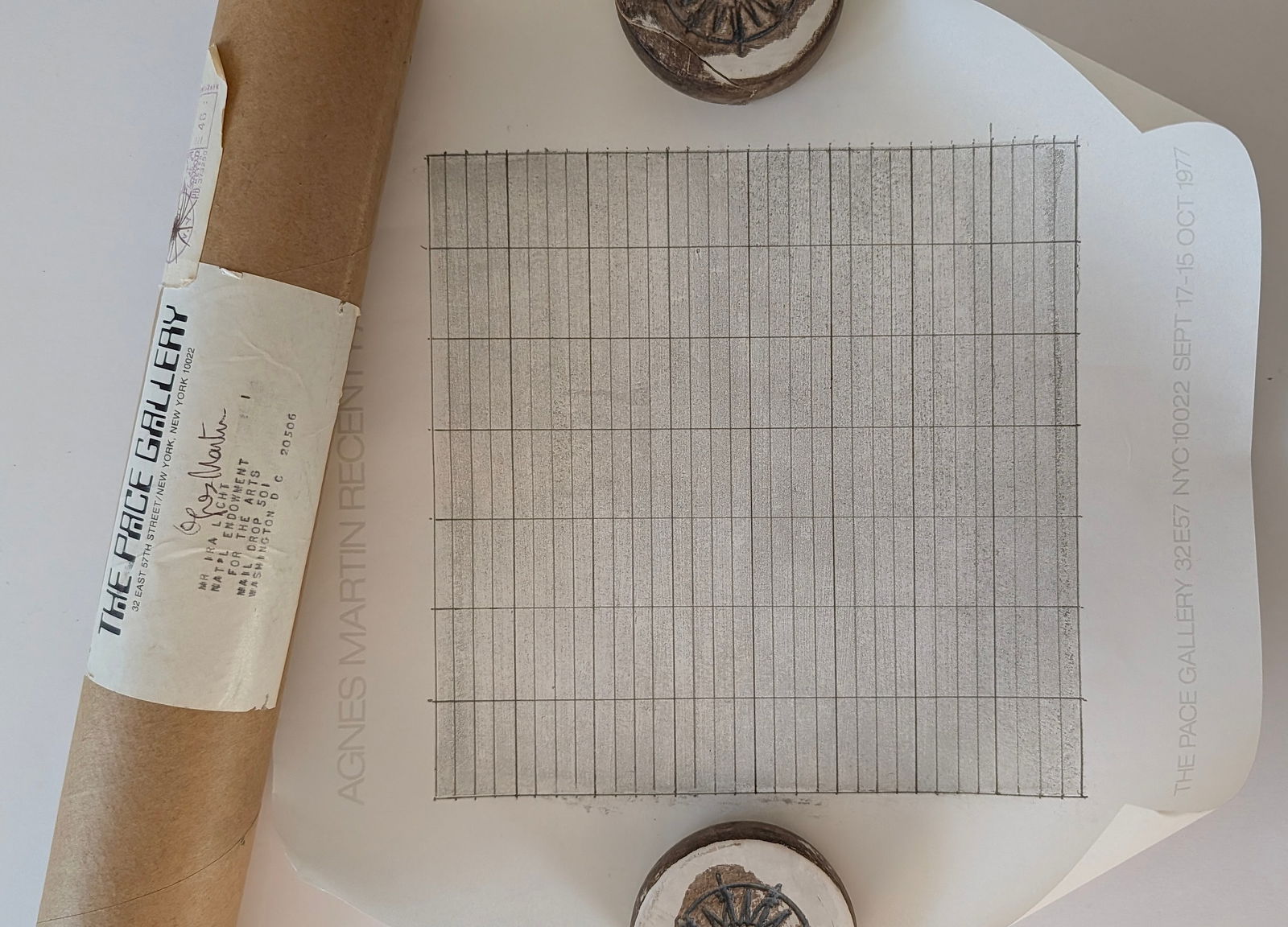 AGNES MARTIN Invitation The Pace Gallery, NY 1977: From the estate of Mr. Ira Licht (1938–2023) — a distinguished art historian, curator, and museum director. Mr. Licht was educated at Columbia College, where he studied art history. He later serve