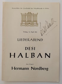Desi Halban (singer) and Hermann Nordberg (pianist) Concert 1961 SIGNED