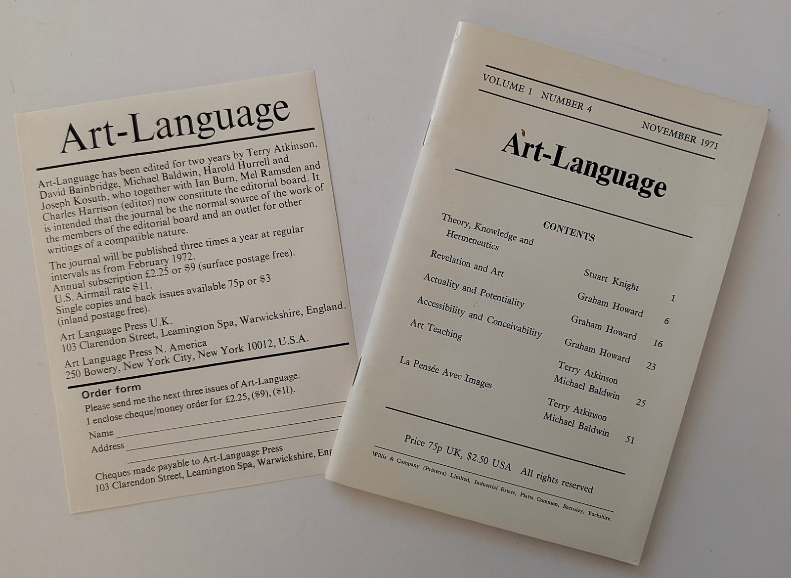 Art-Language Published in 1971 Vol 1 Number 4: From the estate of Mr. Ira Licht (1938–2023) — a distinguished art historian, curator, and museum director. Mr. Licht was educated at Columbia College, where he studied art history. He later serve