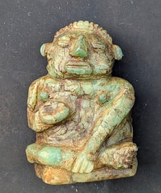 Pre-Colombian Design Rough Stone Emerald Male Sculpture