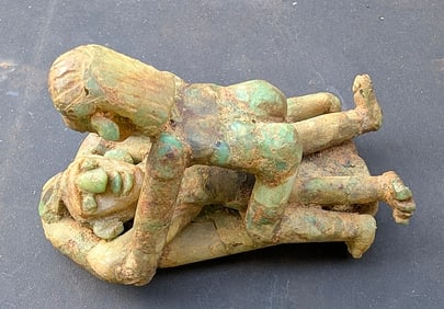 Pre-Colombian Design Rough Stone Emerald Erotic Sculpture