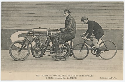 Antique Photogravure PC Motor-Pacing Cyclist & Trainer