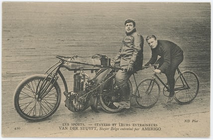 Antique Photogravure PC Motor-Pacing Cyclist & Trainer