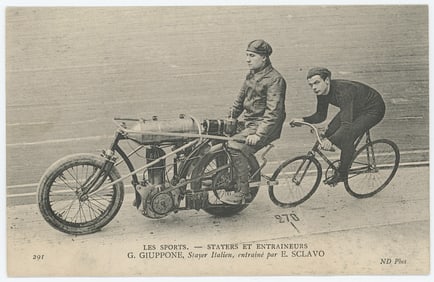 Antique Photogravure PC Motor-Paced Italian Cyclist Giosue Giuppone