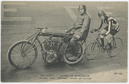 Antique Photogravure PC Motor-Paced American Cyclist Collin