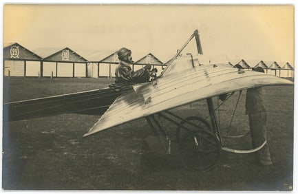 Antique Real Photo PC Pilot in an Early Morane-Saulnier Monoplane