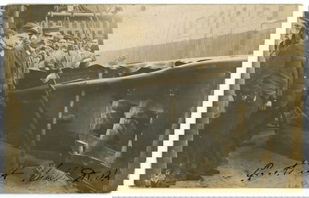 Antique Early 190ss Real Photo PC Group of Men Next to Crashed Plane