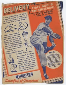 Vintage 1939 Wheaties Baseball Cutout Card LEFTY GOMEZ - YANKEES