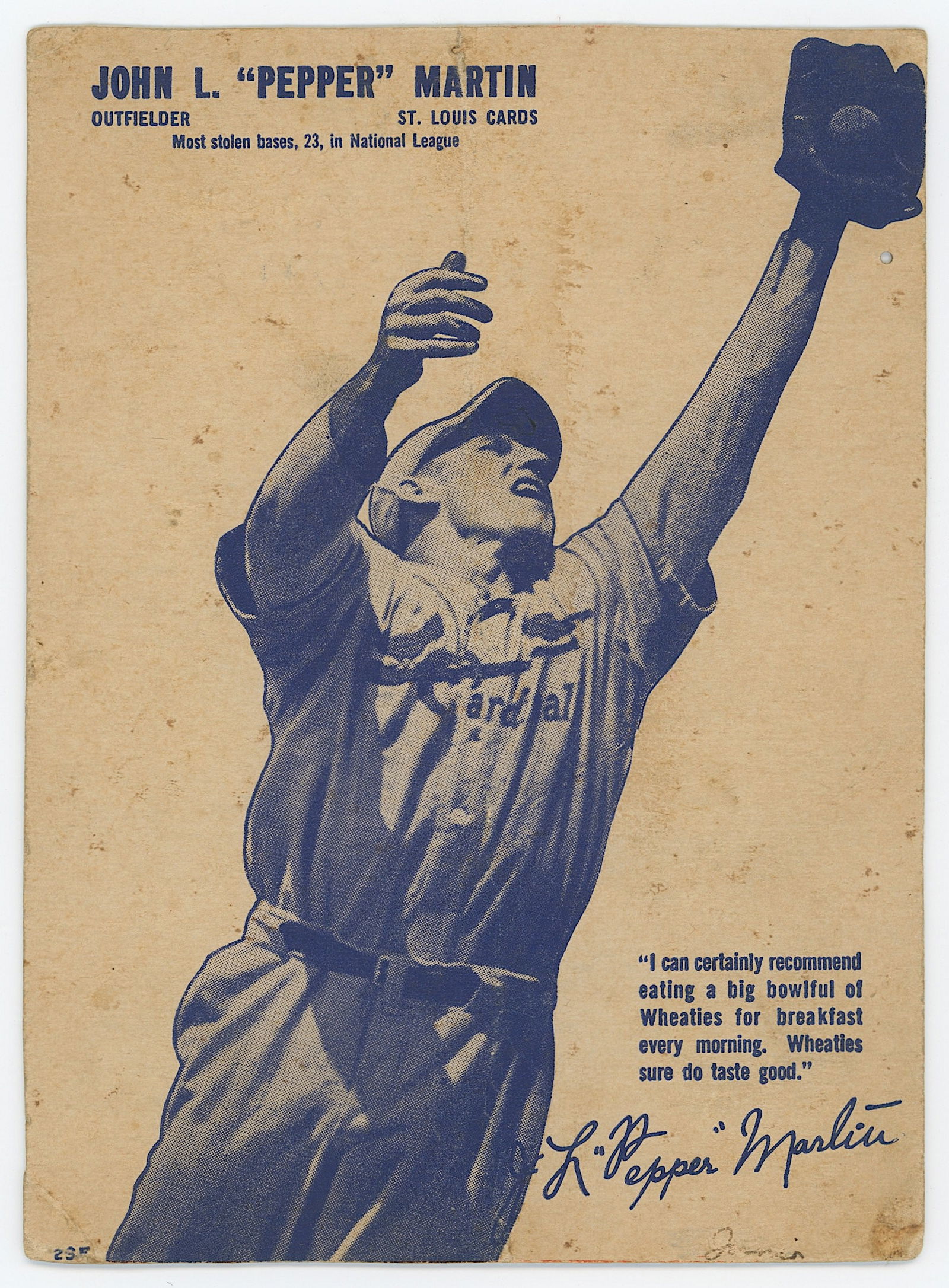 Vintage 1937 Wheaties Baseball Cutout Card PEPER MARTIN - Cardinals (1 of 2)
