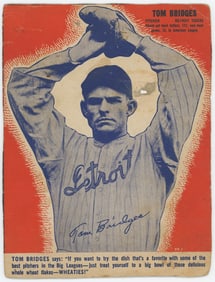 Vintage 1937 Wheaties Baseball Cutout Card TOMMY BRIDGES
