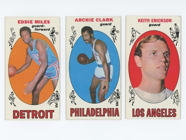Three Vintage 1969 Topps Basketball Miles, Clark, Erickson