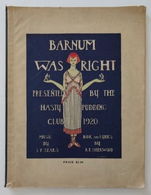 1920 Musical Sheet Music for "Barnum Was Right" Harvard Students