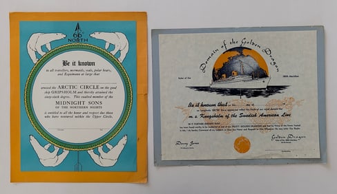 Two Certificates Awards Passengers or Crew Members Maritime Lines