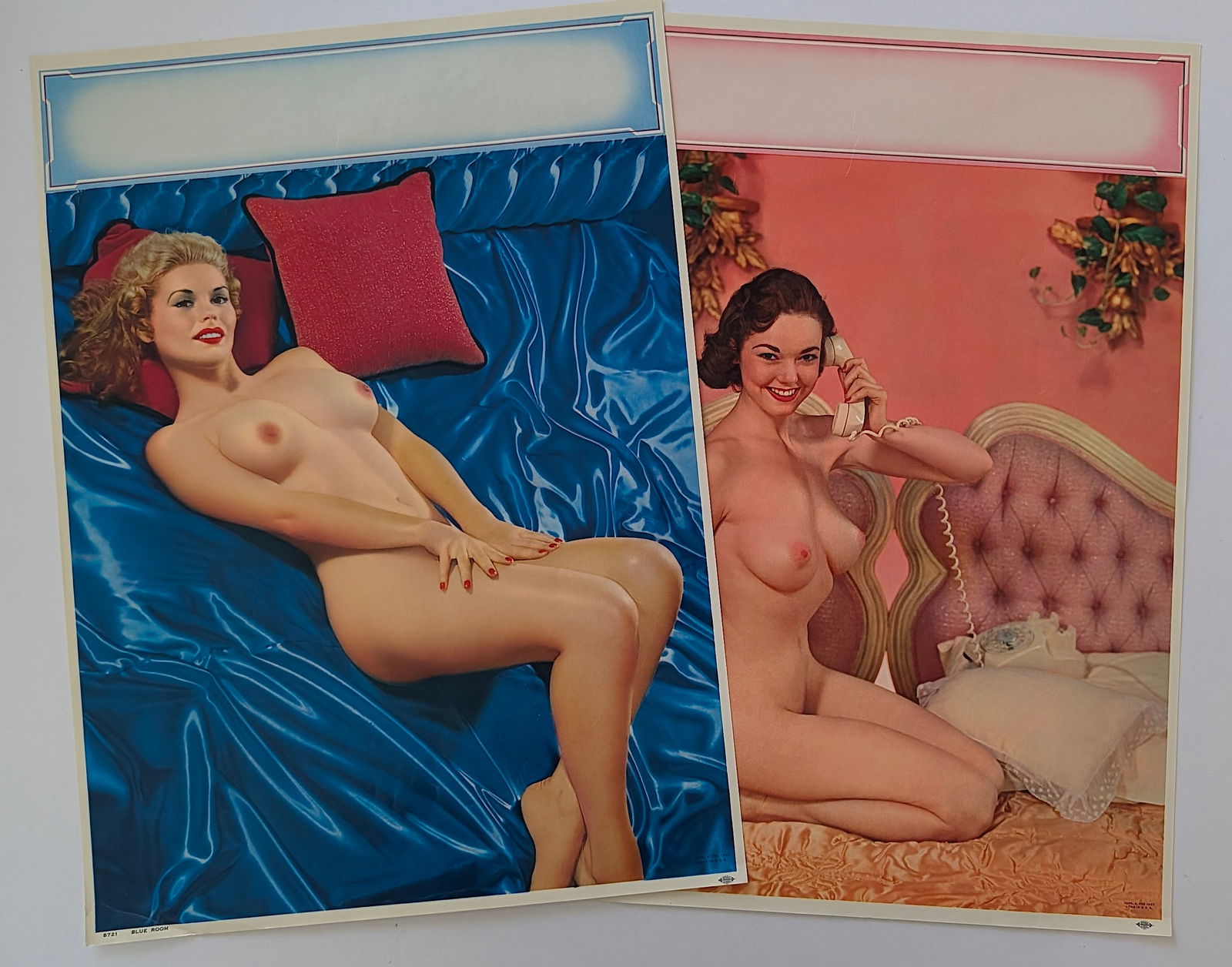 Set 2 Vintage American Posters Pin Up Models for Calendars, 1950s: This lot is coming from the estate of a collector in RI. The dimensions are Approx. 16.5" x 12" (Each)) We have included quality images to show it's actual condition. This lot is located in Boca Raton