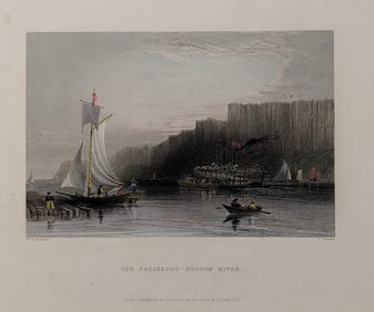 Steel engraving titled "The Palisades - Hudson River" After W. H. Barlett