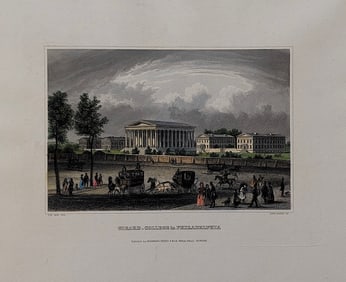 MID-19th-century Steel Engraving titled "Girard College in Philadelphia"