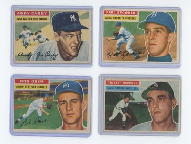 Vintage Set of Four 1956 Topps Collectible Baseball Cards