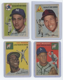 Vintage Set of Four 1954 Topps Collectible Baseball Cards