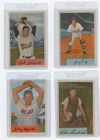 Vintage Set of Four 1954 Topps Collectible Baseball Cards