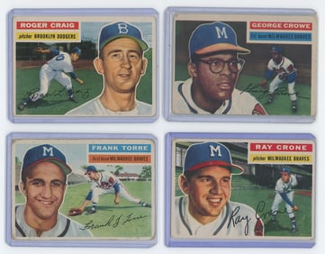 Vintage Set of Four 1956 Topps Collectible Baseball Cards