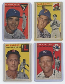 Vintage Set of Four 1954 Topps Collectible Baseball Cards