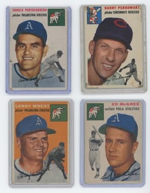 Vintage Set of Four 1954 Topps Collectible Baseball Cards