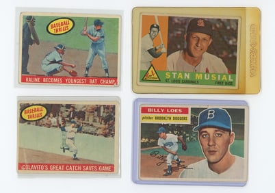 Vintage Set of Four 1950s/1960s Topps Collectible Baseball Cards