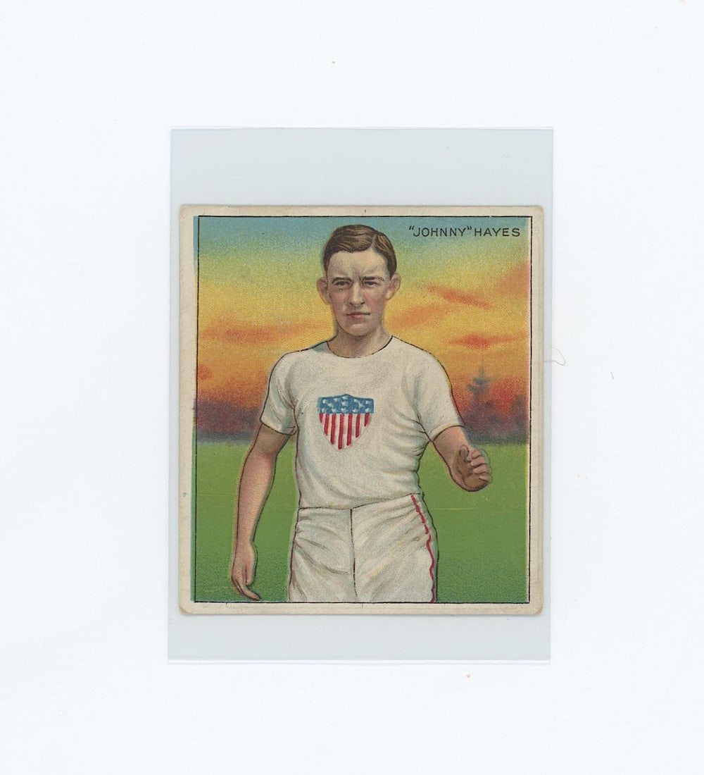1910 Mecca tobacco trading card athlete "Johnny" Hayes: The provenance is from the estate of a deceased collector in South Florida. We have included quality images to show it's actual condition. This lot is located in Boca Raton, Fl and its shipment will b