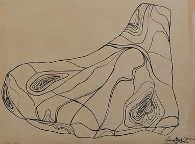Vintage Ink Drawing Abstract Composition Signed JOAN MORRIS, 1966