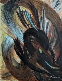 Vintage 1966 Abstract Expressionism Art Mixta on Paper by FERRER