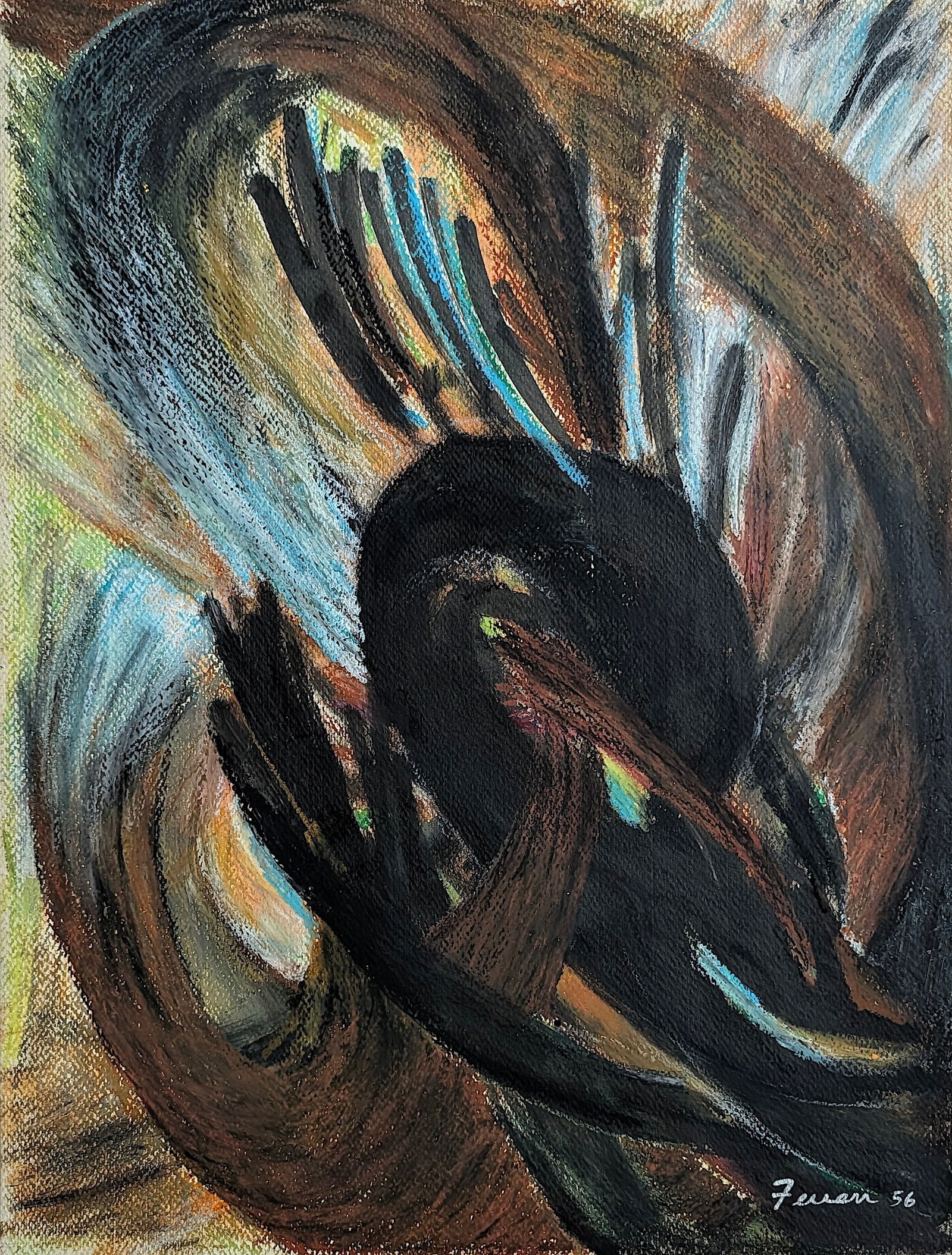 Vintage 1966 Abstract Expressionism Art Mixta on Paper by FERRER (1 of 4)