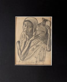 1962 Original Drawing Pencil on Paper Portrait Genre, SIQUEIROS ?
