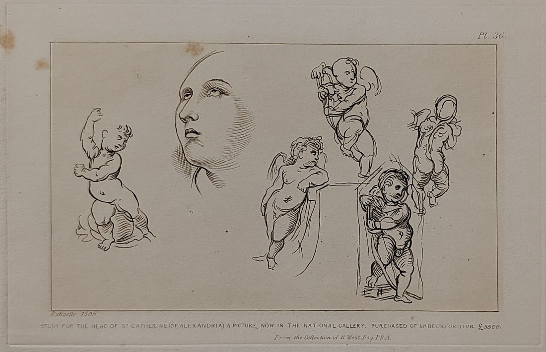 Quality Etching RAFFAELLO SANZIO Painted in 1807 - Printed in 1865: ABOUT PROVENANCE AND ATTRIBUTION: This item originates from the estate of a prominent Miami-based dealer and collector active throughout the 20th century. It comprises a wide variety of artworks and e