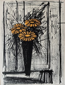Vintage Bernard Buffet lithograph with  "Flowers"